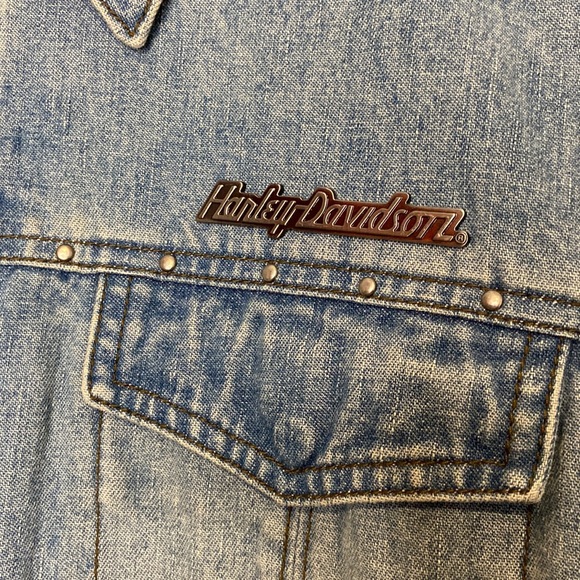 Vintage Harley-Davidson XL Women’s Jean Jacket Leather Back Panel Biker Moto - Picture 4 of 9